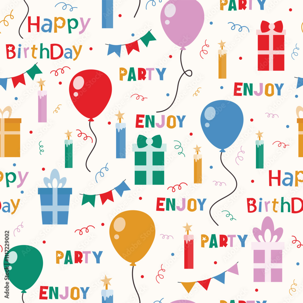 Happy birthday typography seamless pattern, celebration gift vector ...