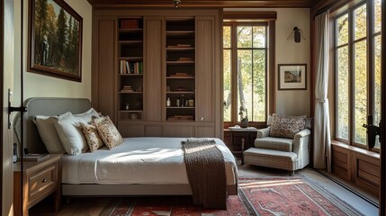 Poster - Serene Bedroom Design With Wooden Accents And Natural Light