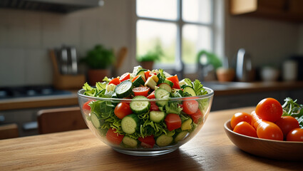 illustration of fresh vegetable salad in a bowl on the table