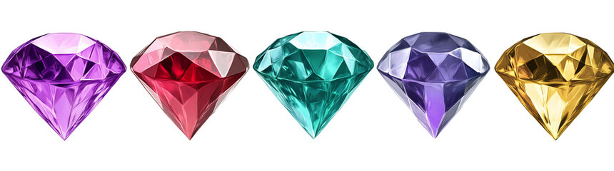 Wall Mural - Set of diamonds, multi-colored gemstones, awards for games, decor for websites and mobile applications, decoration for design. Precious crystals, luxury stones. Isolated, cutout 