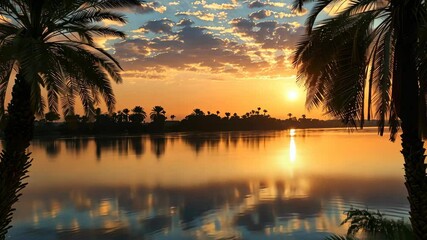 Wall Mural - serene sunrise over nile river, egypt