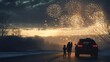 © Gradual Growth - Family enjoying fireworks from car on road.