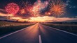 © Gradual Growth - Scenic road with fireworks in dramatic sunset.