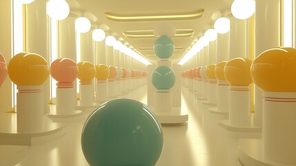 Aufkleber - Art gallery installation featuring colorful spheres modern space contemporary artwork minimalist design artistic perspective