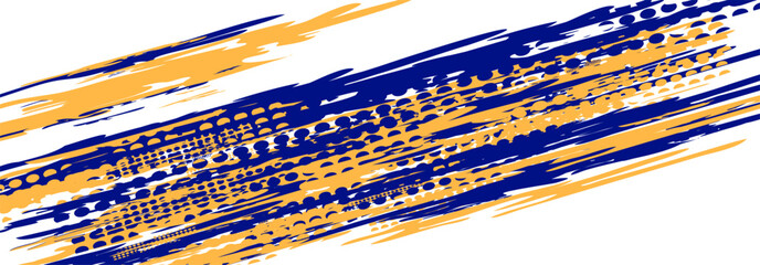 Poster - Abstract design with blue and orange brush strokes.