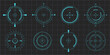 © Alyona - Hud aim pointer optical target, Futuristic focus range indicators, laser crosshair collimator sight. Measurement sniper for sniper gun. Game interface design ui element