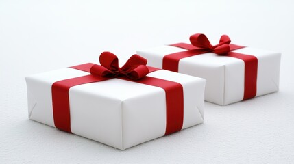 Wall Mural - Elegant White Gift Boxes with Red Ribbons for Special Occasions