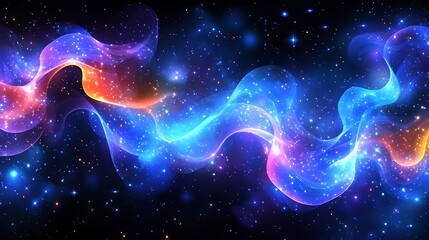 Wall Mural - abstract cosmic nebula with glowing waves and stars.