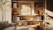 © Pannee - Cozy and Modern Living Room with Minimalist Wooden Shelves