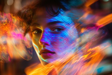 Wall Mural - a captivating portrait of a person lost in vibrant colors and motion. this artwork conveys emotion t