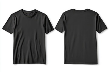 A plain black t-shirt displayed from the front and back view for design purposes.