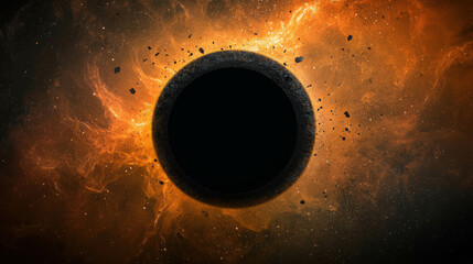 Wall Mural - black hole floating amidst ruins of shattered cosmic landscape background