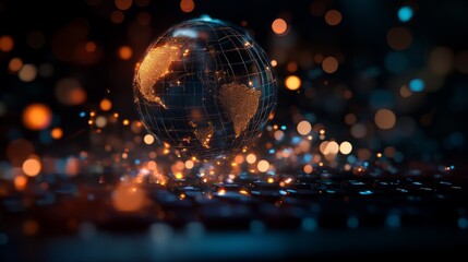Global network connection, digital earth on keyboard. (1)