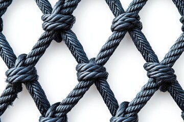 Dark grey rope net texture closeup. Illustrates strength, security, and nautical themes.