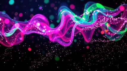 Wall Mural - Abstract neon waves flowing through a dark background, creating a dazzling display of colors and movement.