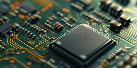 CPU operating chipset features prominently on a detailed electronic circuit board, showcasing the intricate design and functionality of computer technology in the modern digital landscape.