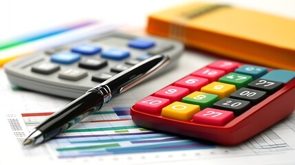 Fototapete - Colorful Calculators and Financial Charts for Accounting and Analysis : Generative AI