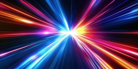 Wall Mural - colorful light tunnel background. neon futuristic flashes on black background. colorful light exposu
