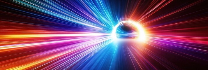 Wall Mural - colorful light tunnel background. neon futuristic flashes on black background. colorful light exposu