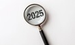 © xiao - Magnifying Glass Zooming on '2025' with White Background.