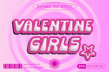 Wall Mural - valentine girls 3d inflated editable text effect.