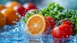 © pongtap - Refreshing water splash with fruits and vegetables kitchen photography