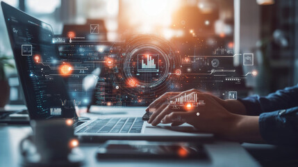 Wall Mural - isometric internet security shield business concept.