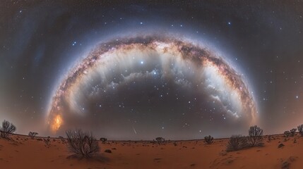 Wall Mural - milky way arching over a desert landscape.