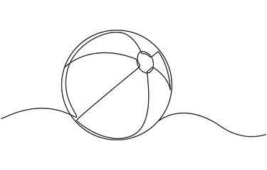 Volleyball one line art. Continuous line drawing of ball. Continuous drawing of a volleyball ball in one line, Beach Ball One Line Drawing 
