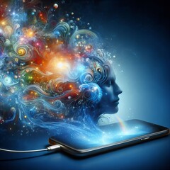 Wall Mural - 136 Phone dissolving into a stream of consciousness (Thoughts em