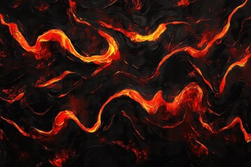 Wall Mural - abstract depiction of flowing lava with vibrant orange and red hues against a dark background.