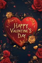happy valentine day red heart gold roses flowers love romantic