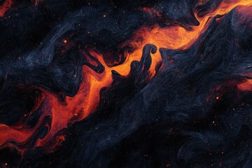 Wall Mural - a swirling abstract representation of cosmic elements with fiery orange and dark tones.