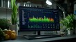 © A4719 - Stock Market Data Analysis on Computer Screen with Plants
