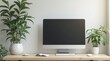 © Cloudy - Minimalist Desk Setup with Desktop Computer and Plant