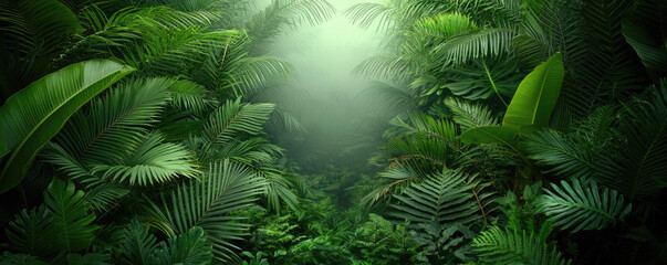 Poster - Lush green foliage creates a serene and tranquil atmosphere in a dense forest.