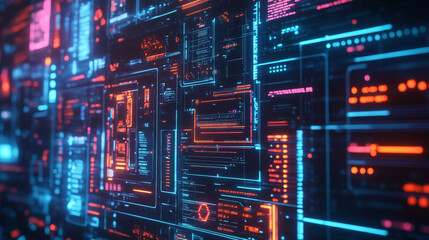 Digital technology artificial intelligence hud computer interface concept tech hand control network science future connection data business background communication cyber futuristic connect ai system.