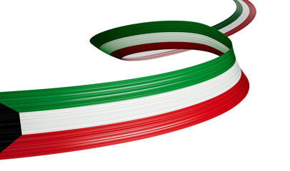 Wall Mural - 3d Flag Of Kuwait Country, Shiny Wavy 3d Flag Ribbon Isolated On White Background, 3d illustration
