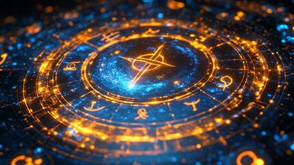 Wall Mural - astrology symbols overlaying a celestial depiction of jupiter in vibrant colors