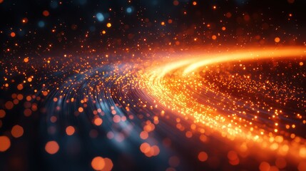 abstract glowing orange and blue particles swirl.