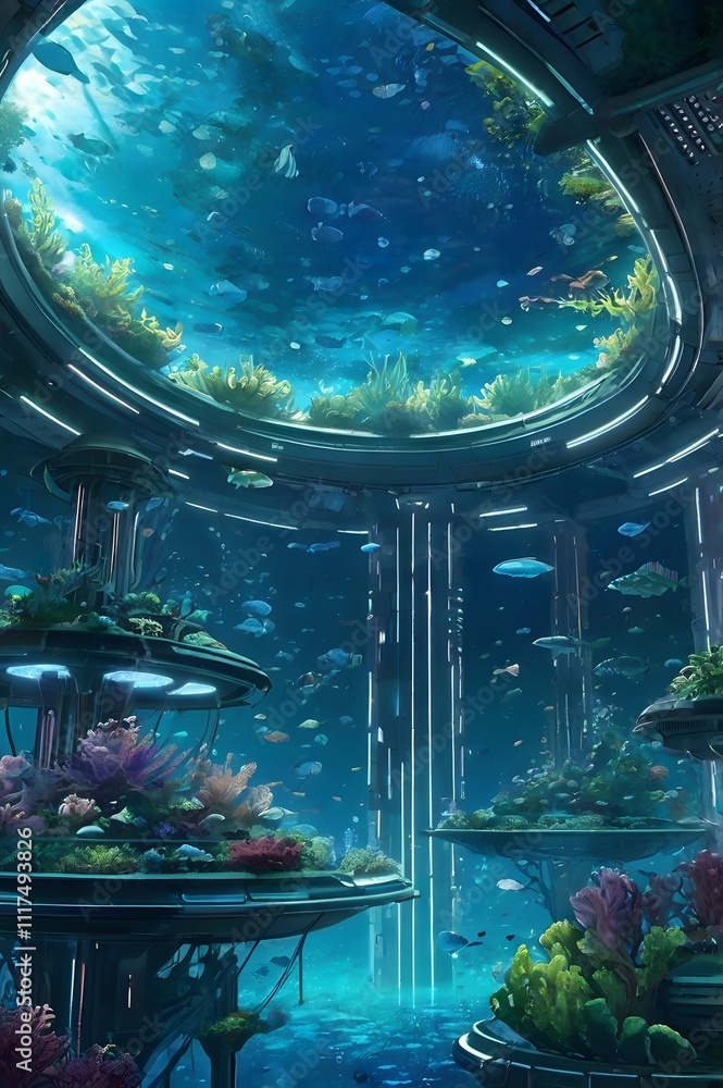 Futuristic Underwater Oasis: A Biodome of Thriving Marine Life and ...