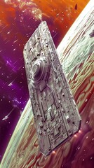 Wall Mural - spaceship soaring through cosmic landscape: a futuristic spaceship with intricate details soars past