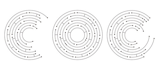 Wall Mural - Circuit radial board line microchip, software. Integrated motherboard, connections. Innovative Electronic Network. Technology background, design elements Round shape consisting of dots and lines