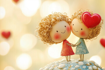 Wall Mural - love, valentine's day, two ladies holding hands, red heart above them