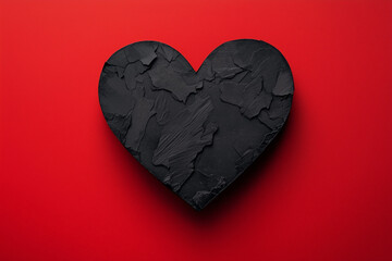 Wall Mural - black charcoal heart on a red background