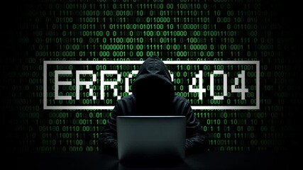 Hacker working on laptop on abstract digital background
