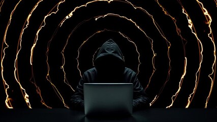 Hacker working on laptop on abstract background