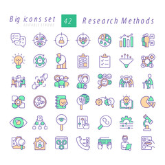 Wall Mural - research methods rgb color icons set. target audience, marketing strategy. communication, culture, i