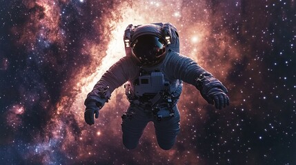 Wall Mural - astronaut floats in the vastness of space amid colorful cosmic background