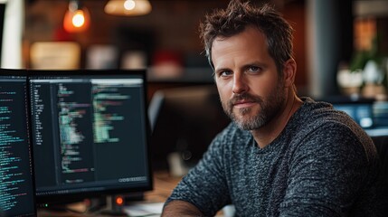 Programmer Working on Code at His Computer